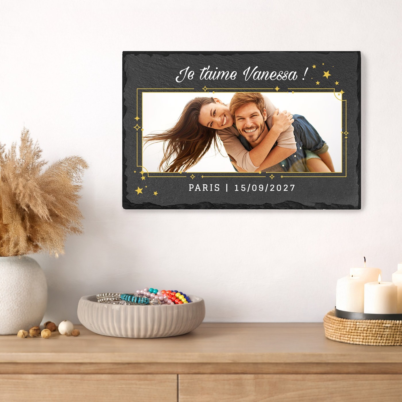 Tablero de pizarra Murrano con impresión de foto - Regalo de San Valentín personalizado para ella