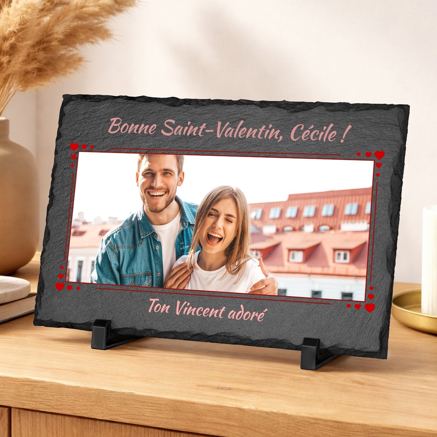 Piedra de pizarra personalizada con foto para esposa en el Día de San Valentín
