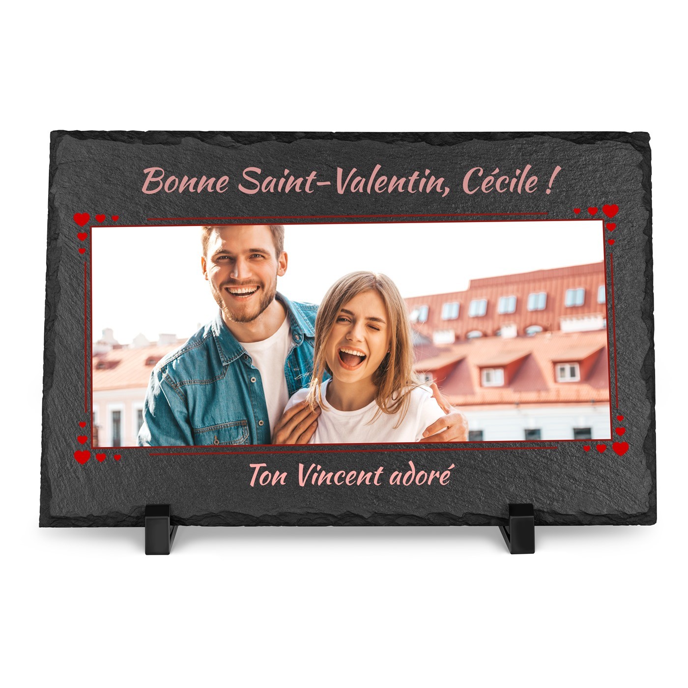 Piedra de pizarra personalizada con foto para esposa en el Día de San Valentín