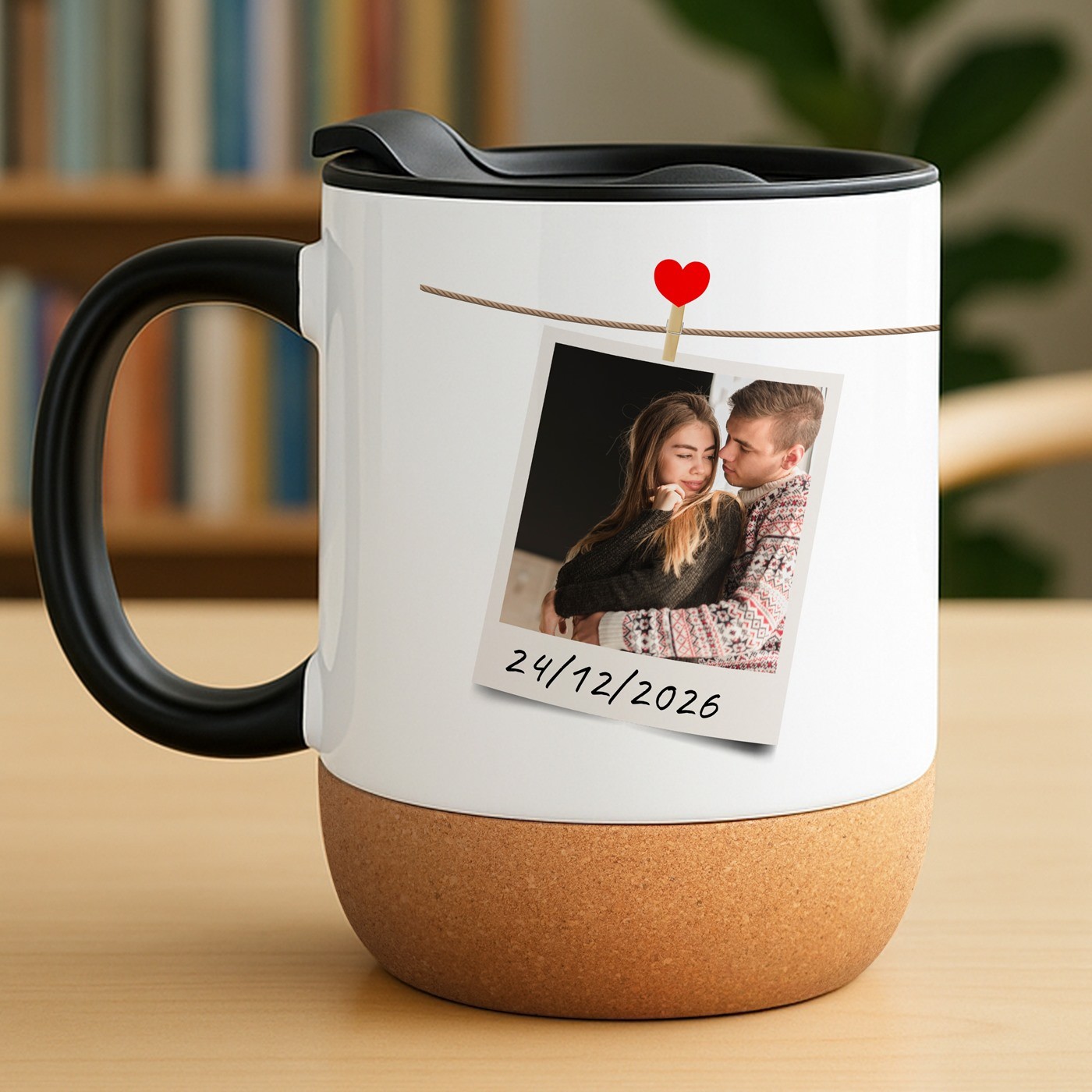 Mug de cerámica Murrano con base de corcho y tapa para un regalo de San Valentín