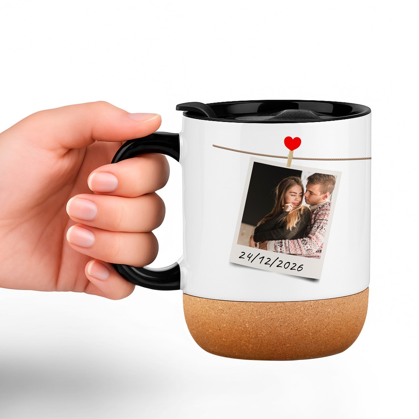 Mug de cerámica Murrano con base de corcho y tapa para un regalo de San Valentín