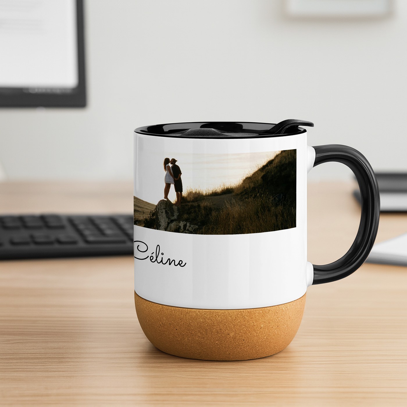 Mug de cerámica Murrano con base de corcho y tapa para un regalo de cumpleaños o de San Valentín para mujer