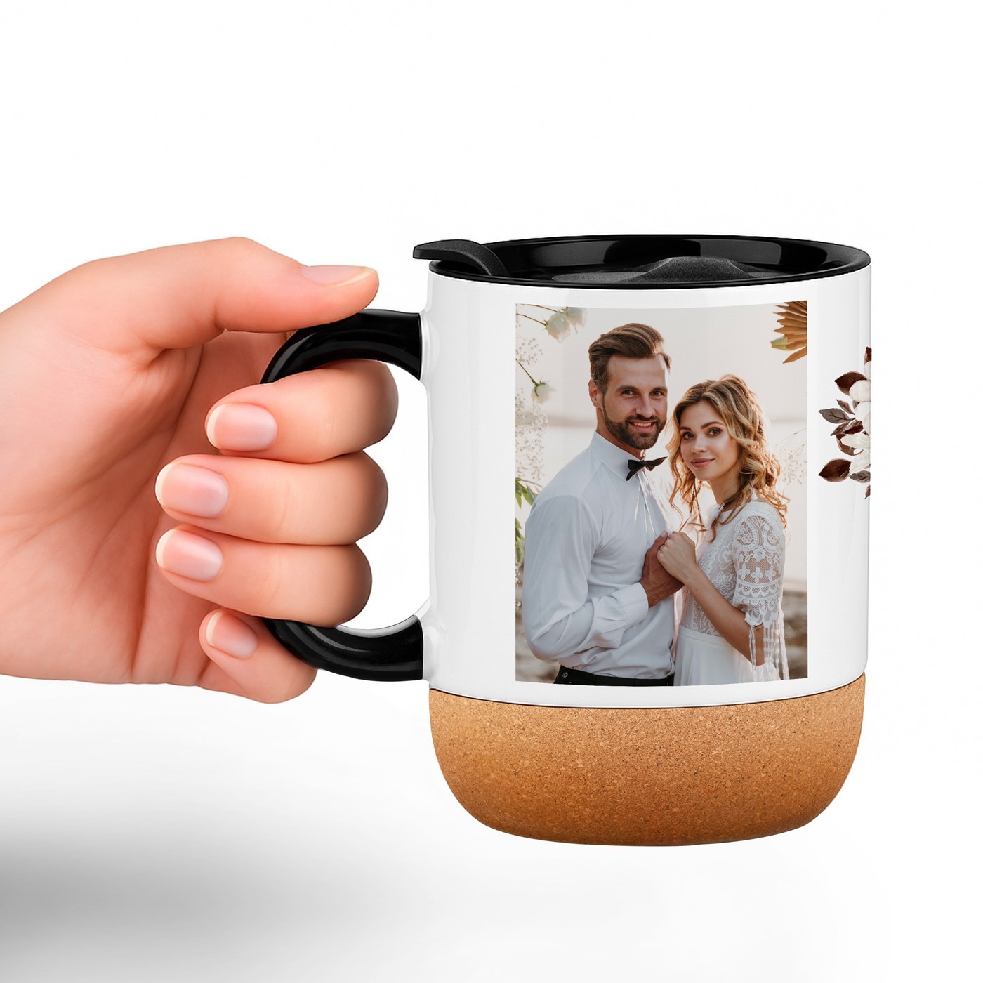 Mug de cerámica Murrano con base de corcho y tapa para parejas, regalo de boda