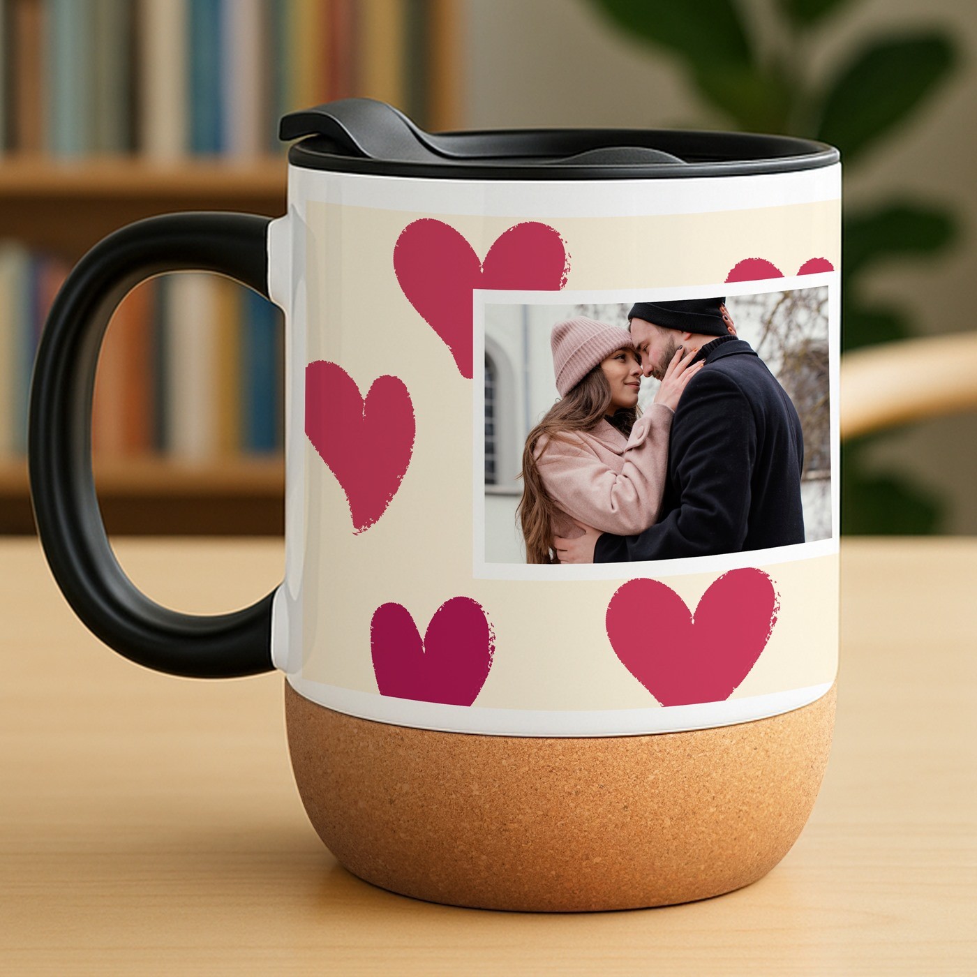 Mug de cerámica Murrano con base de corcho y tapa para parejas - Regalo para el Día de San Valentín