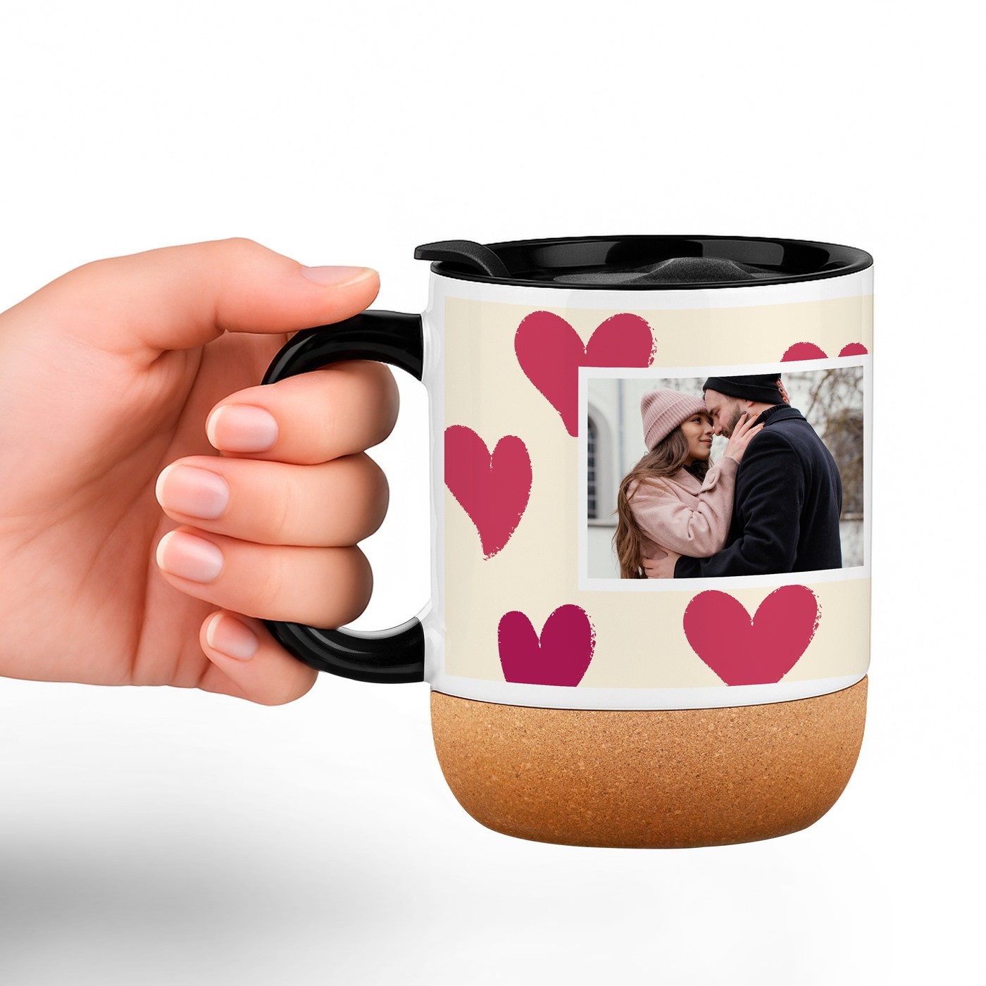 Mug de cerámica Murrano con base de corcho y tapa para parejas - Regalo para el Día de San Valentín