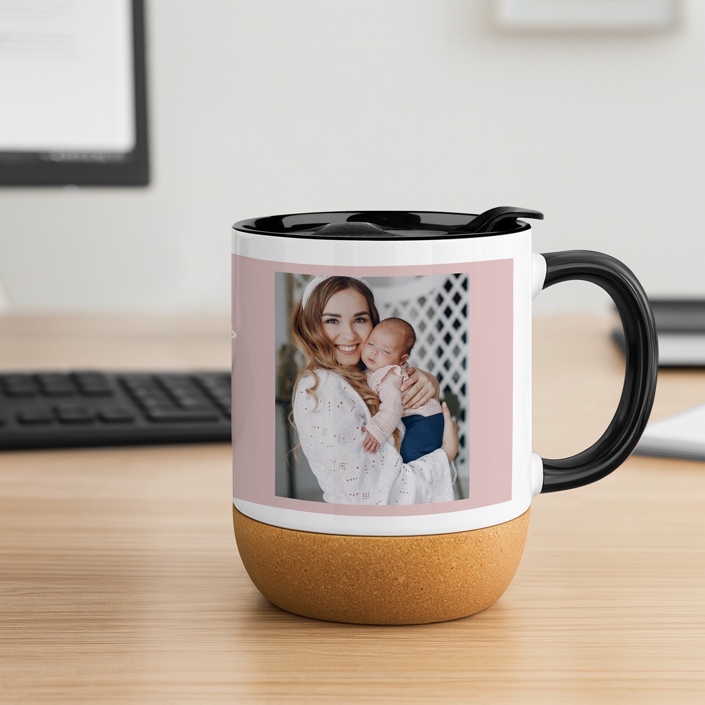 Mug de cerámica Murrano con base de corcho y impresión personalizada para el primer Día de la Madre