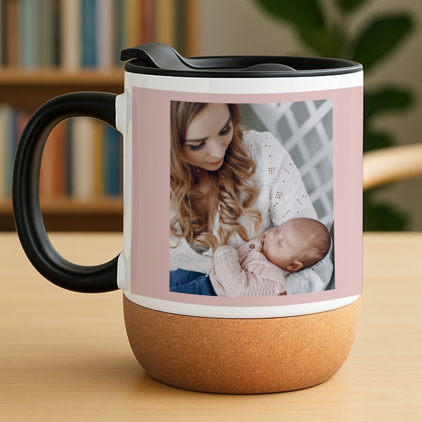 Mug de cerámica Murrano con base de corcho y impresión personalizada para el primer Día de la Madre