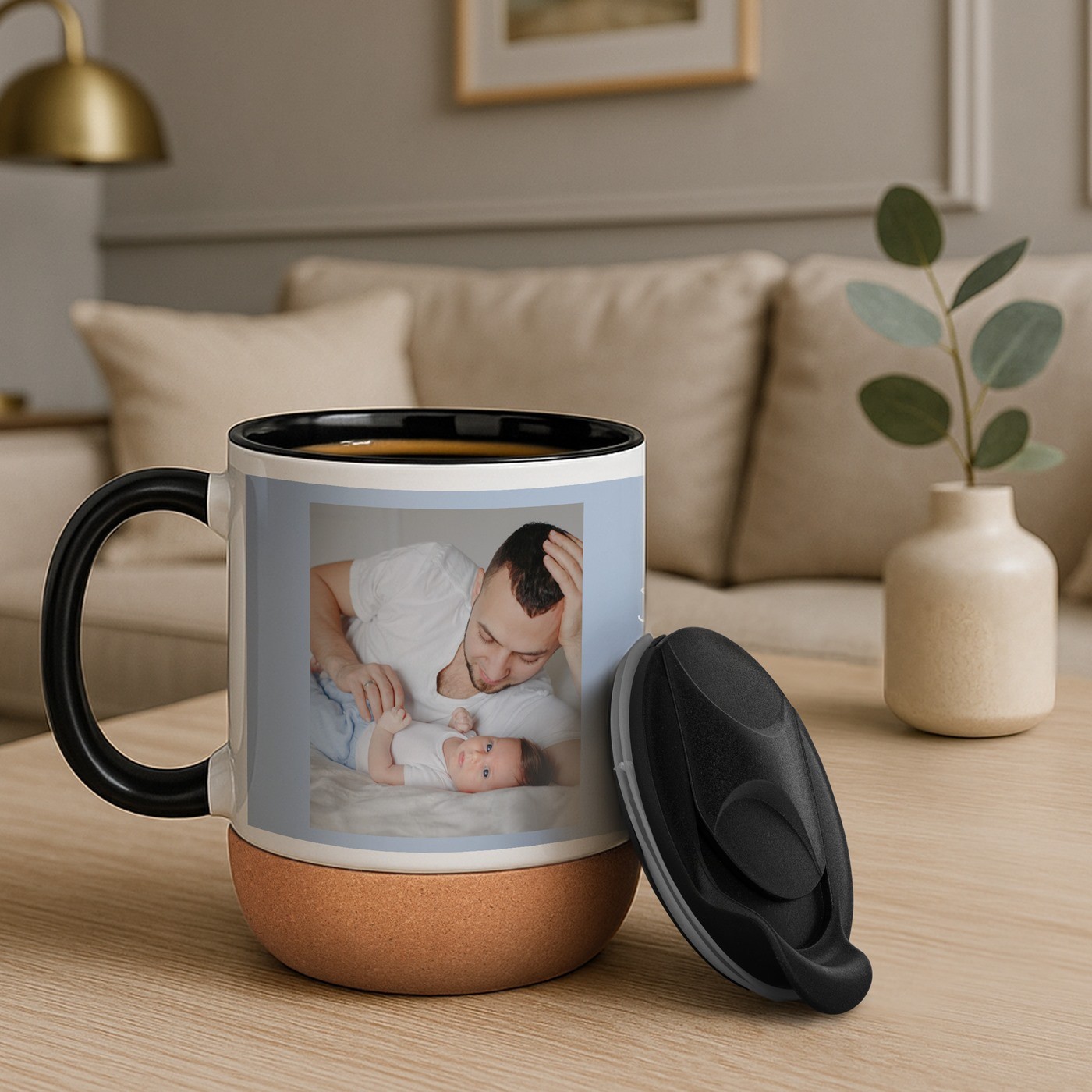 Mug de cerámica Murrano con base de corcho y impresión personalizada para el primer Día del Padre