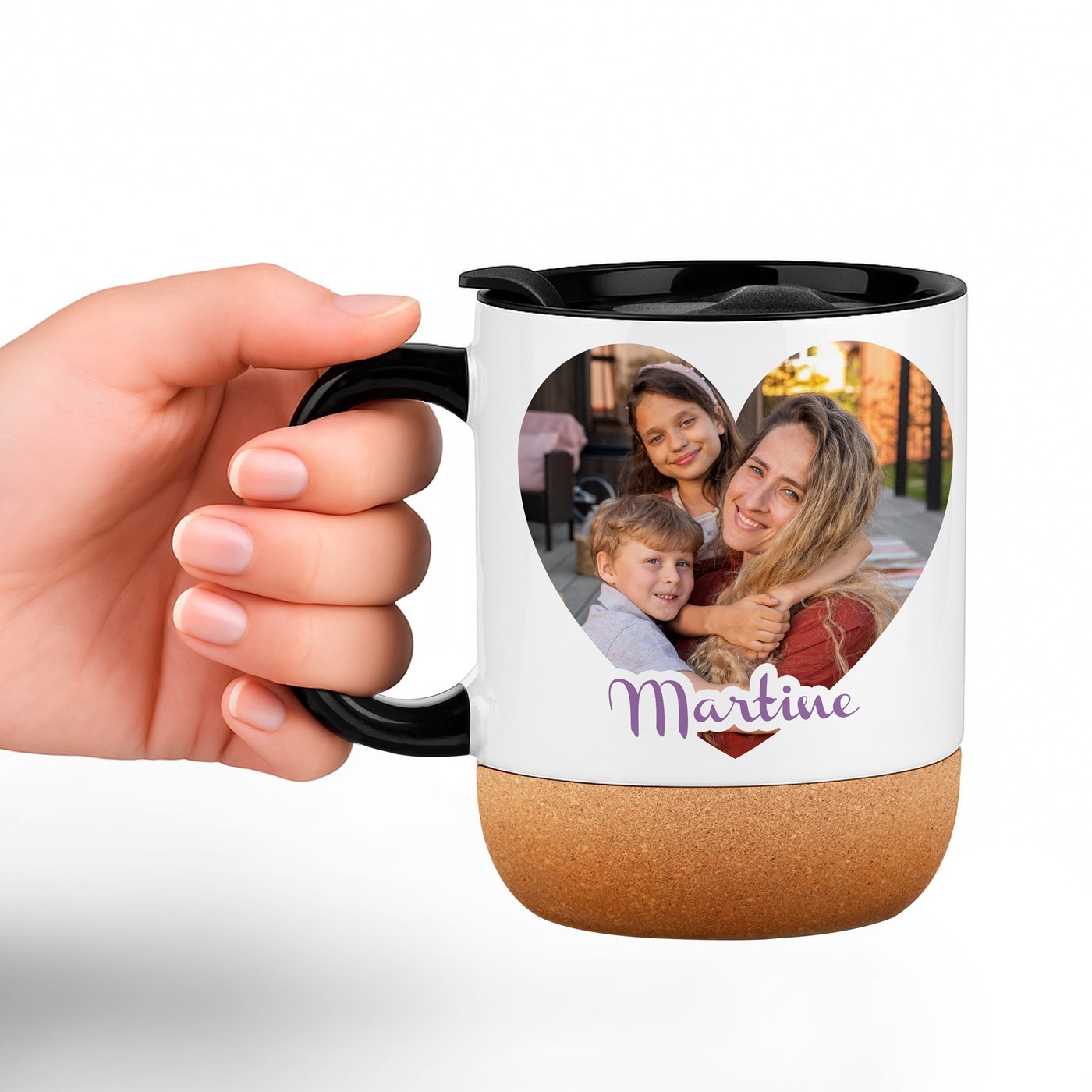 Mug de cerámica Murrano con tapa y base de corcho personalizado para el Día de las Madres