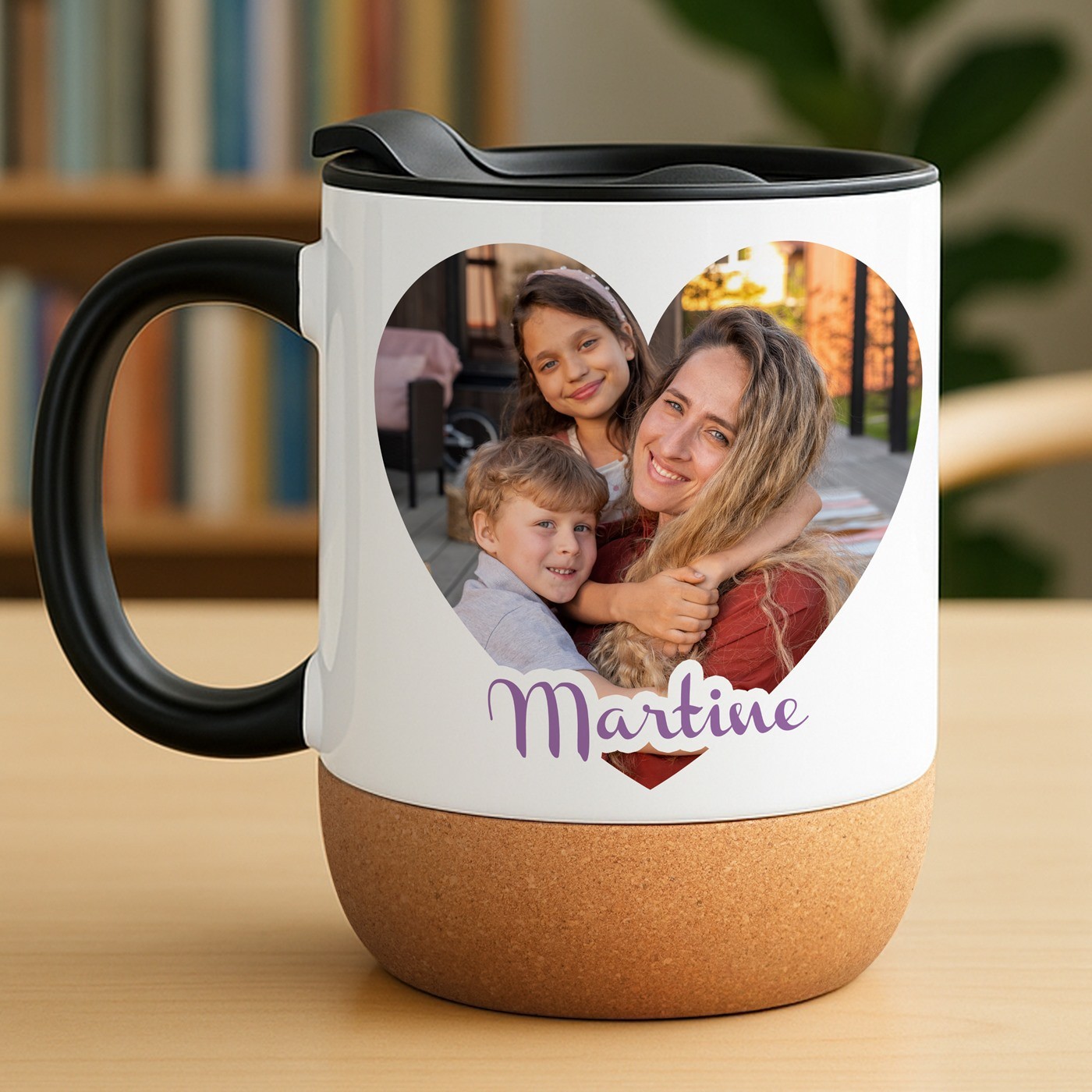 Mug de cerámica Murrano con tapa y base de corcho personalizado para el Día de las Madres
