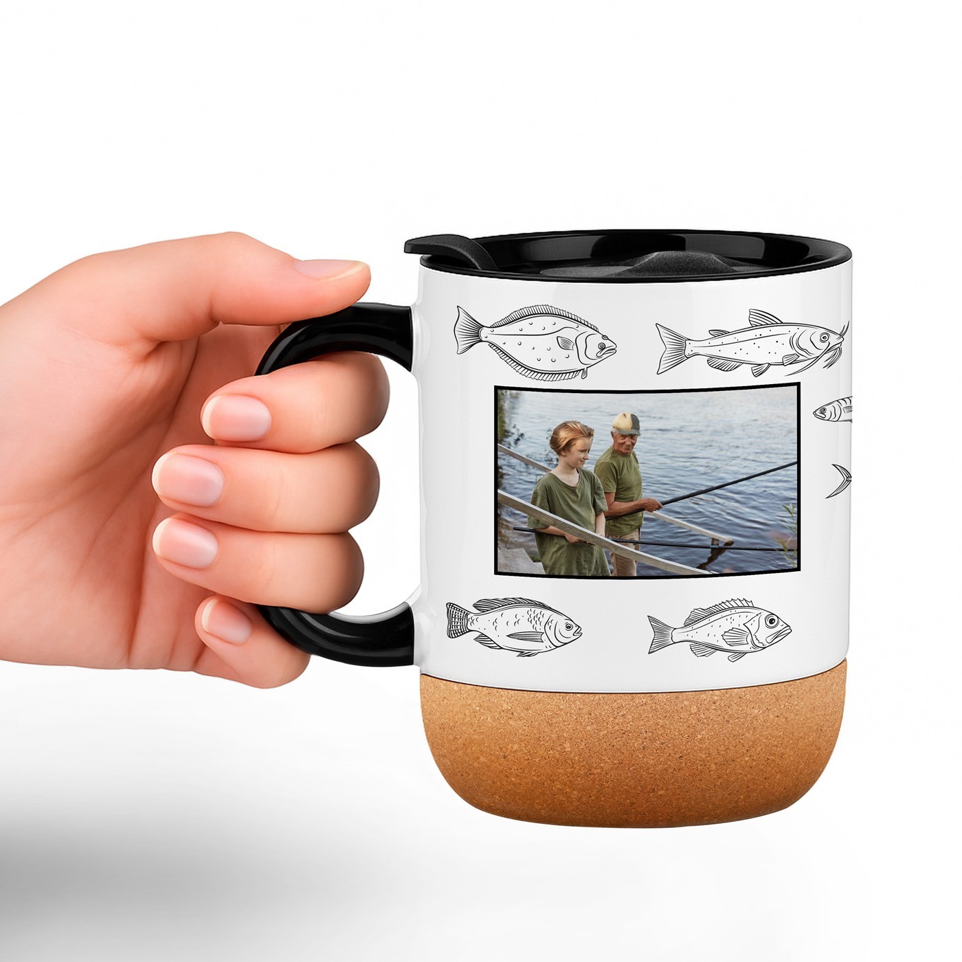 Mug de cerámica Murrano con base de corcho y tapa para el Día del Abuelo
