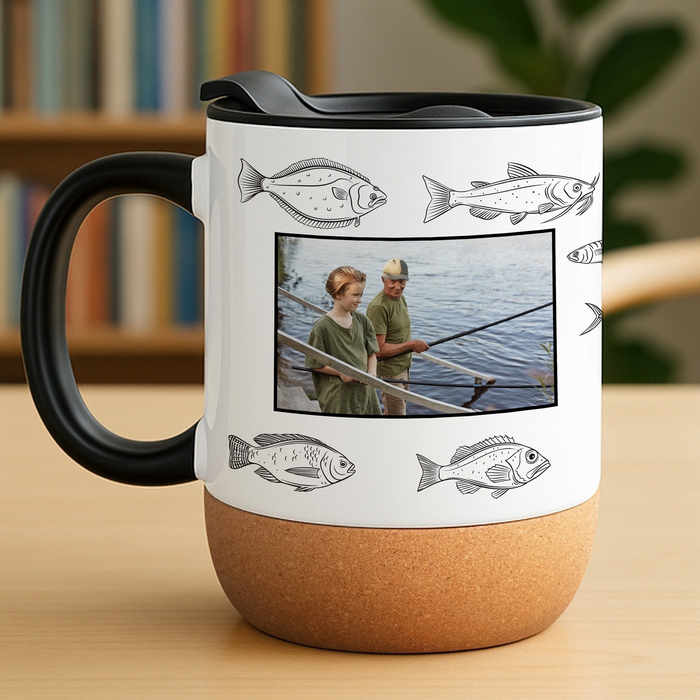Mug de cerámica Murrano con base de corcho y tapa para el Día del Abuelo