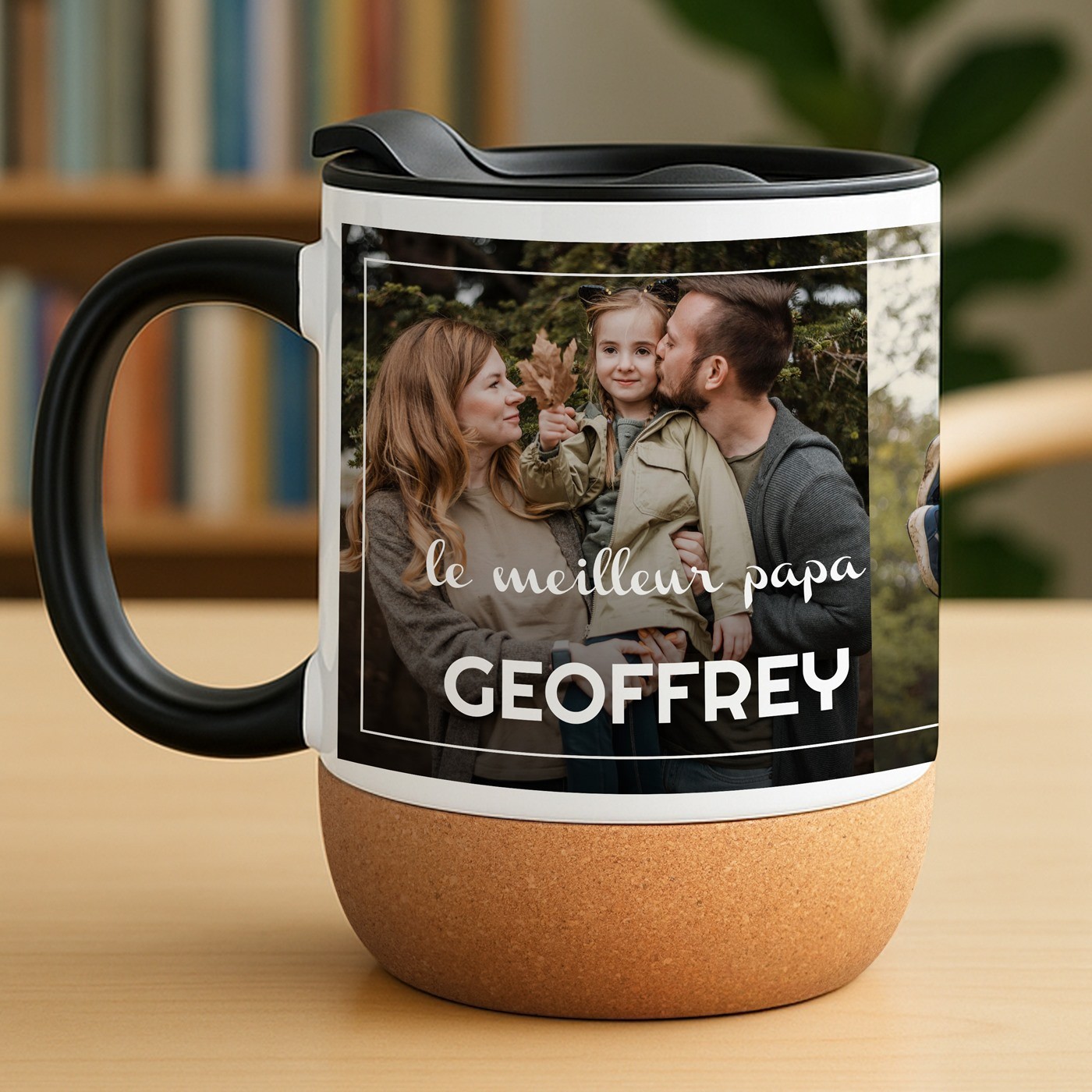 Taza de cerámica Murrano con base de corcho y tapa para el Día del Padre
