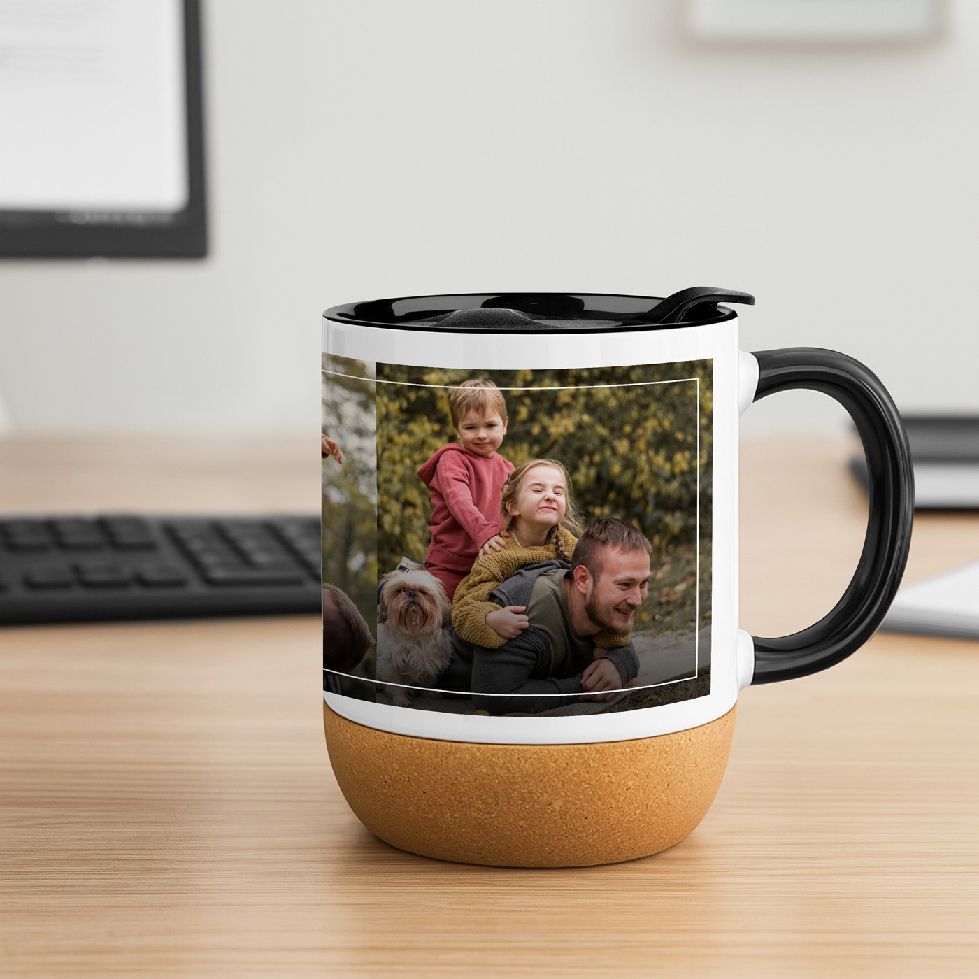 Taza de cerámica Murrano con base de corcho y tapa para el Día del Padre