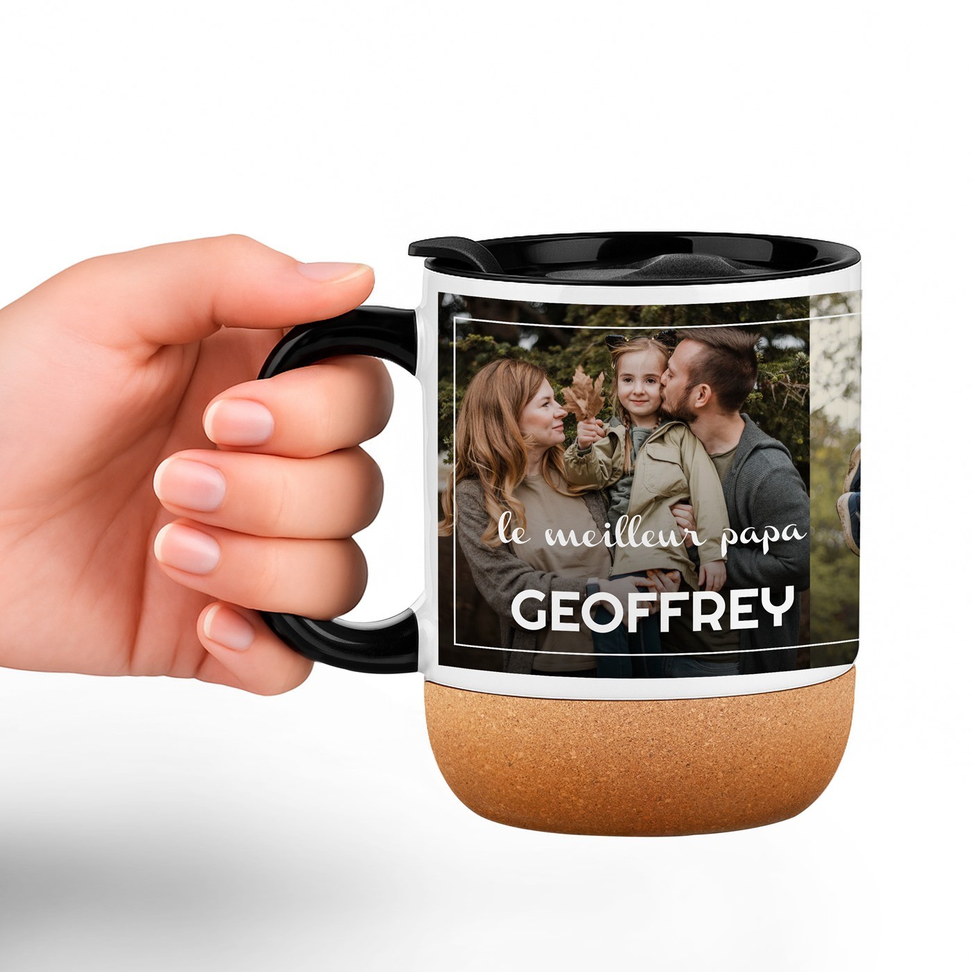 Taza de cerámica Murrano con base de corcho y tapa para el Día del Padre