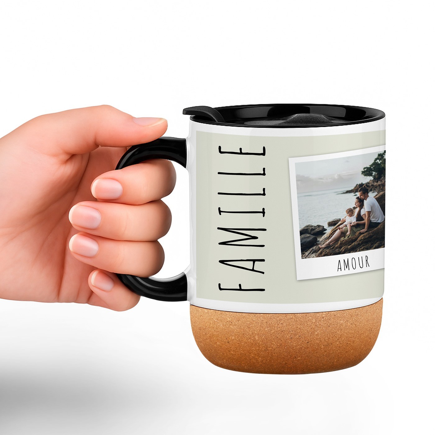 Mug de cerámica Murrano con base de corcho y tapa personalizada para él o ella