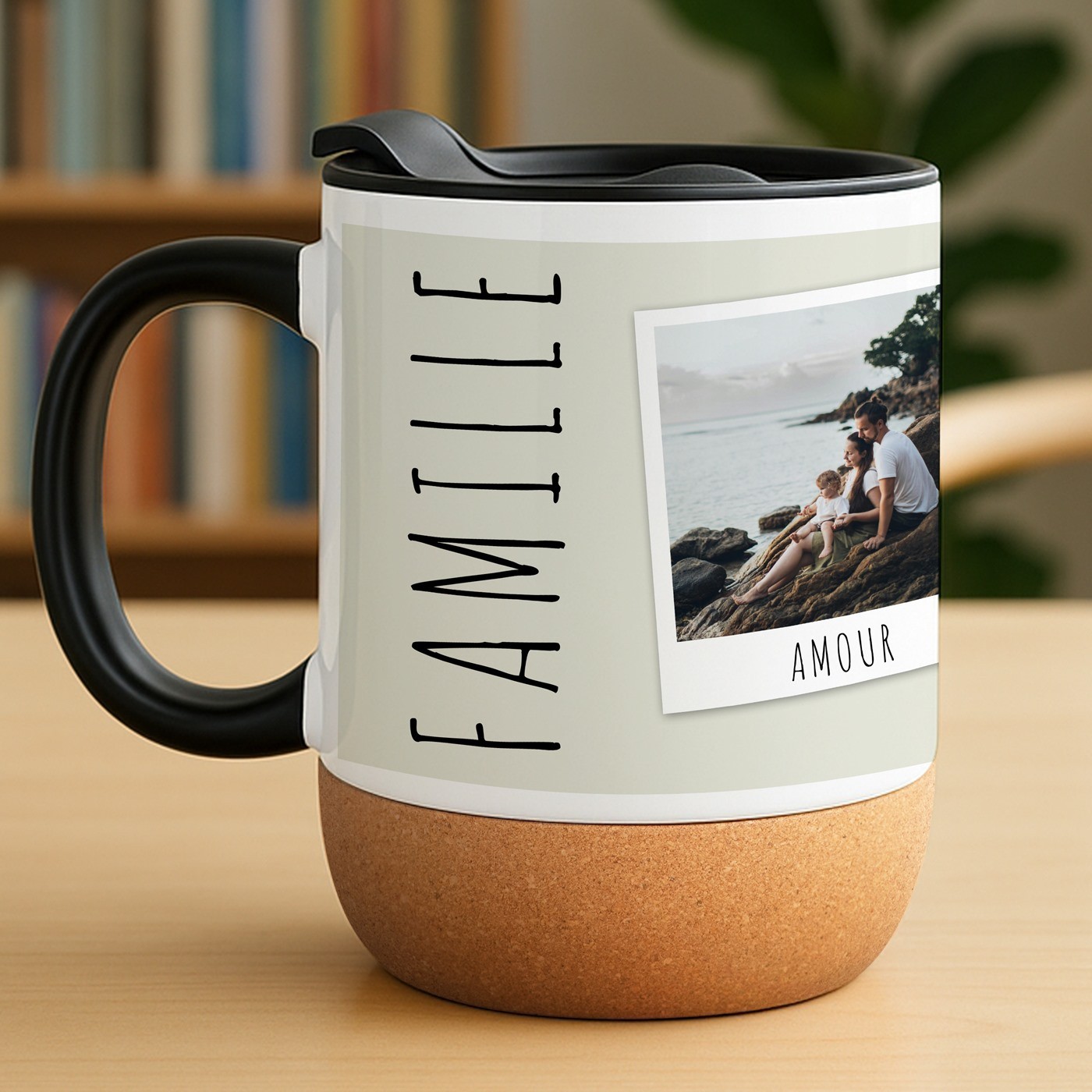 Mug de cerámica Murrano con base de corcho y tapa personalizada para él o ella