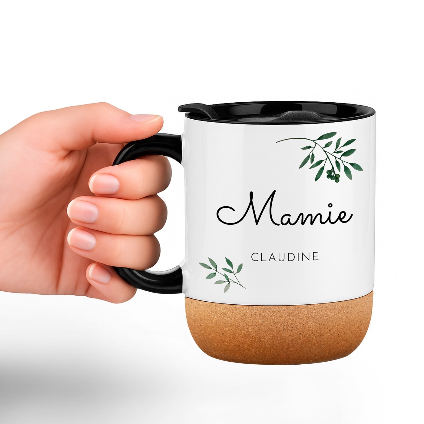 Taza de cerámica Murrano con base de corcho y tapa para el cumpleaños de la abuela