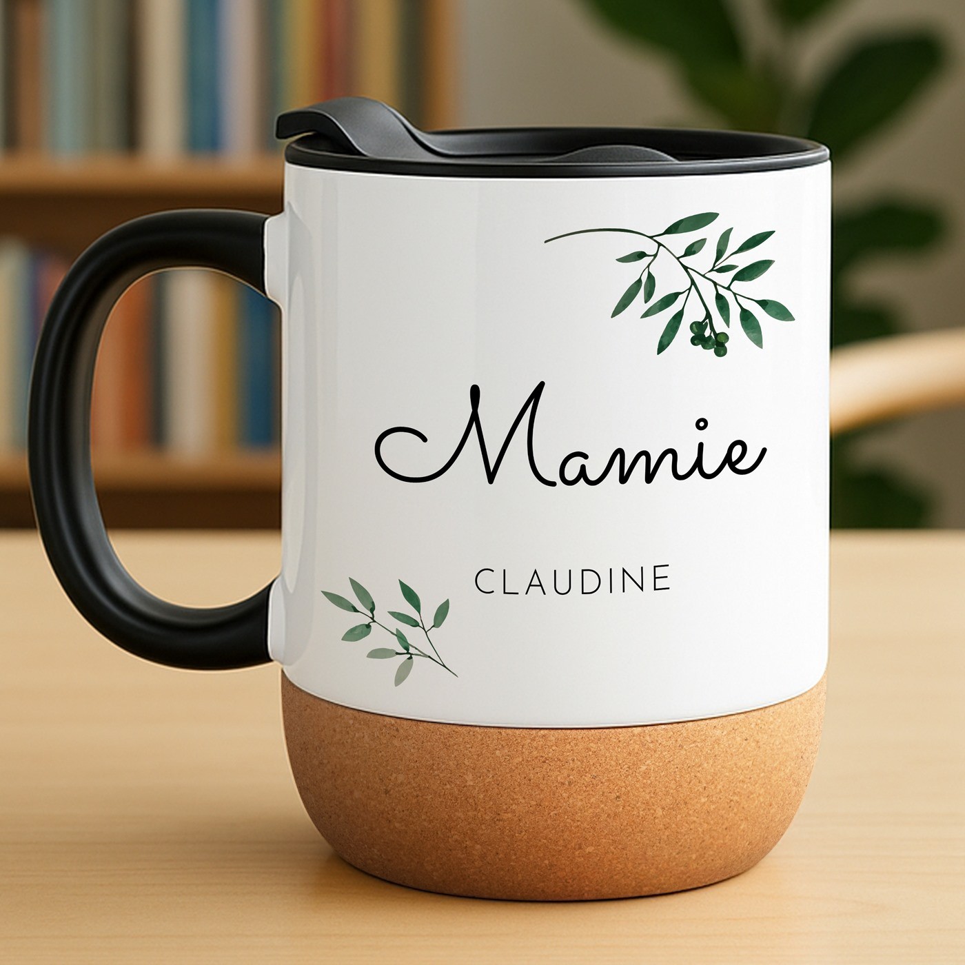 Taza de cerámica Murrano con base de corcho y tapa para el cumpleaños de la abuela