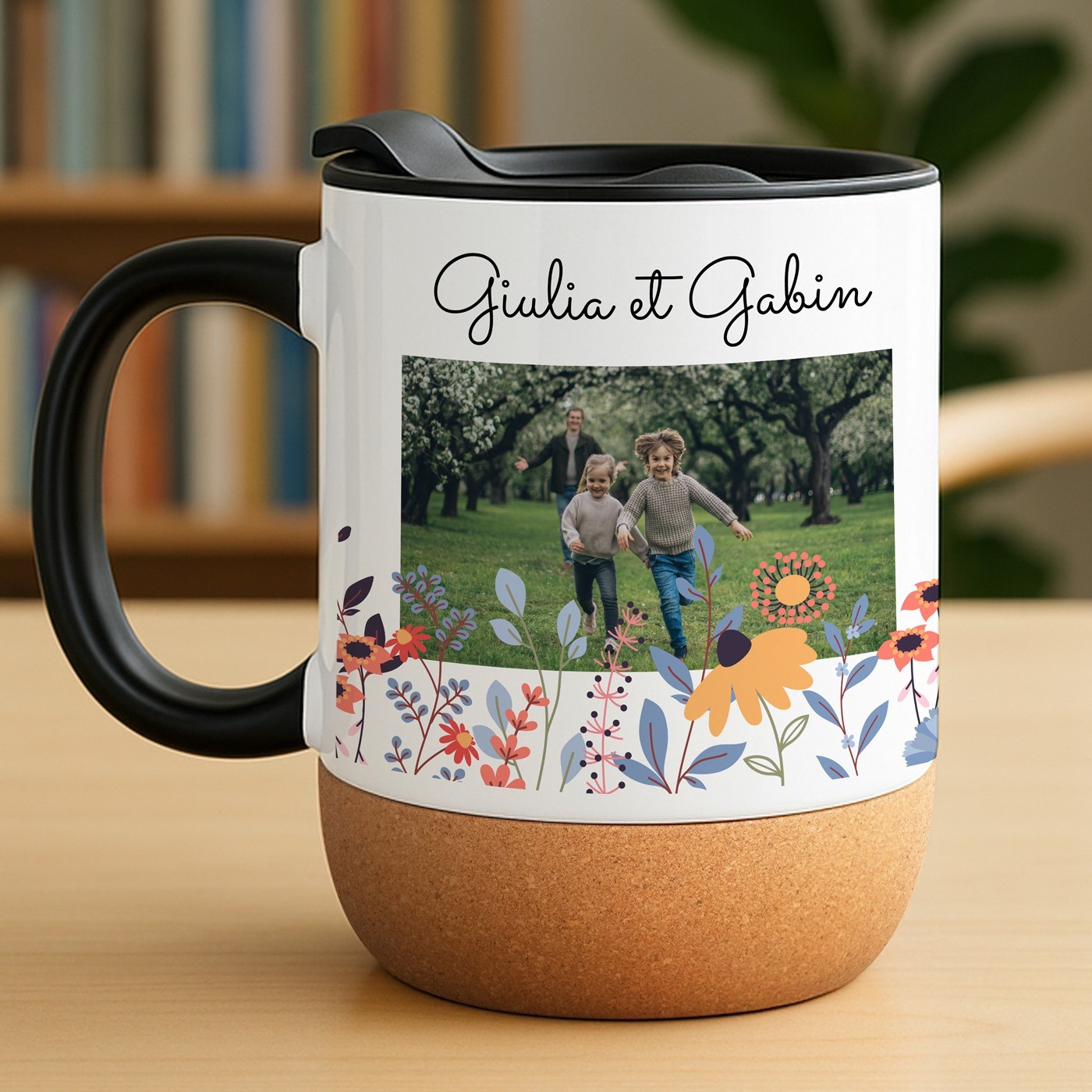 Taza de cerámica Murrano con base de corcho y tapa personalizada para abuelos aniversario de boda
