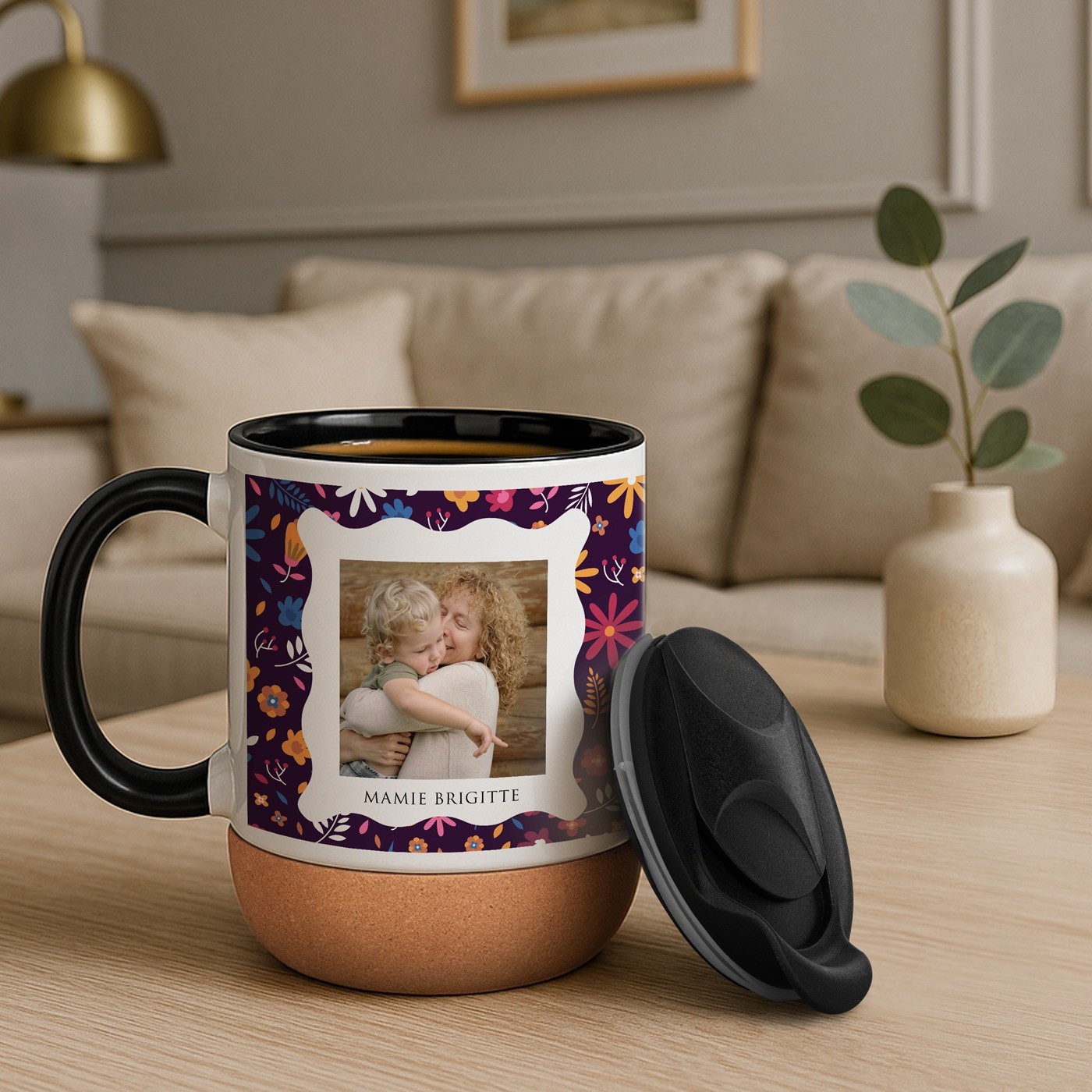 Murrano Ceramic Mug with Cork Base and Lid for Grandparents' Day