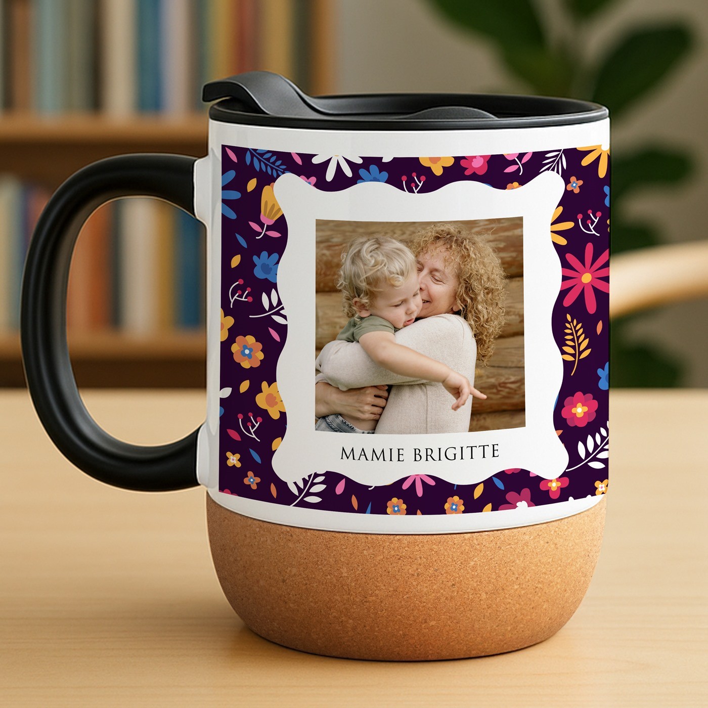 Taza de cerámica Murrano con base de corcho y tapa para el Día de las Abuelas