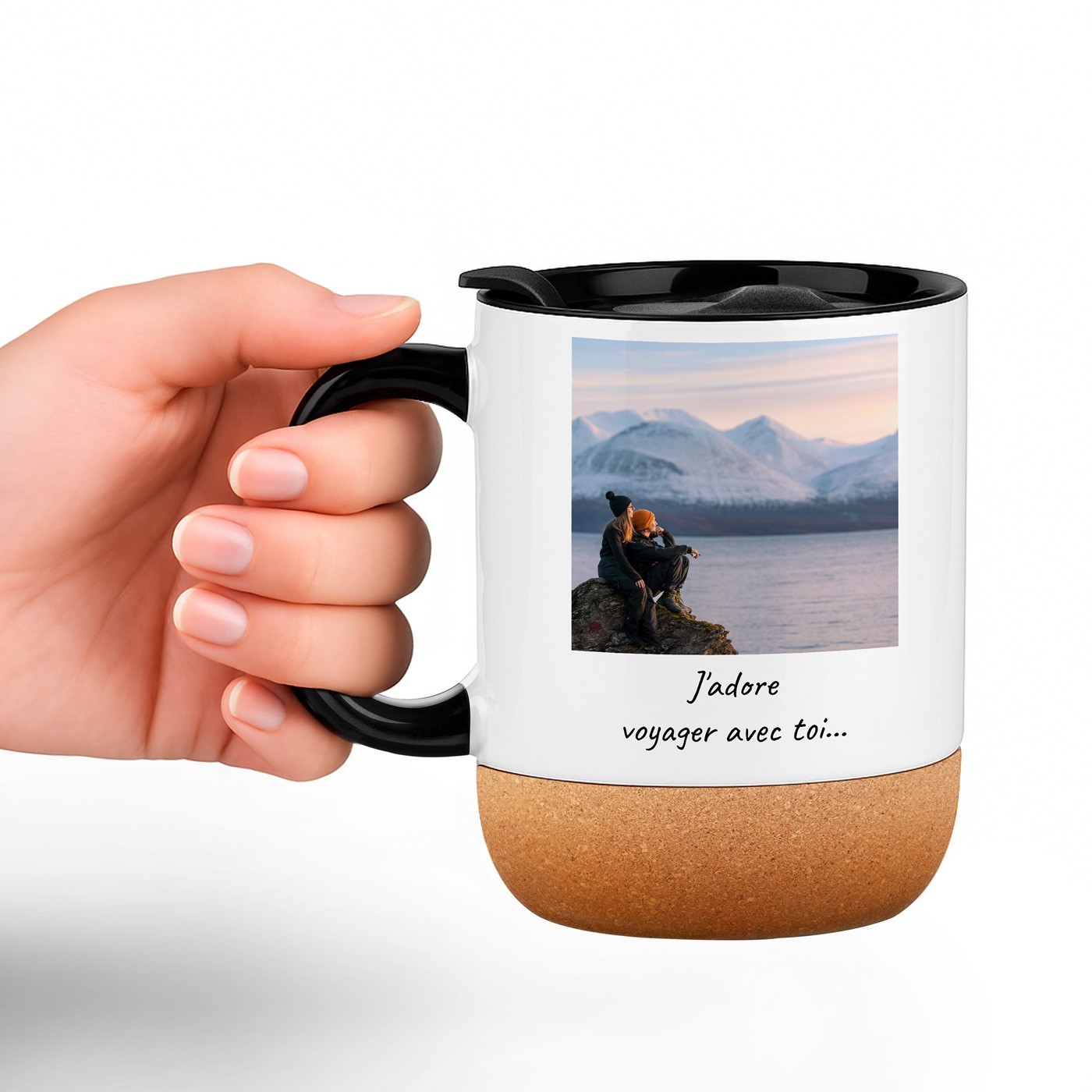Mug de cerámica Murrano con tapa y base de corcho - El regalo perfecto para los amantes de los viajes
