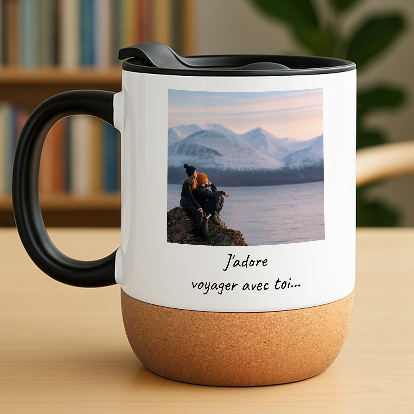 Mug de cerámica Murrano con tapa y base de corcho - El regalo perfecto para los amantes de los viajes