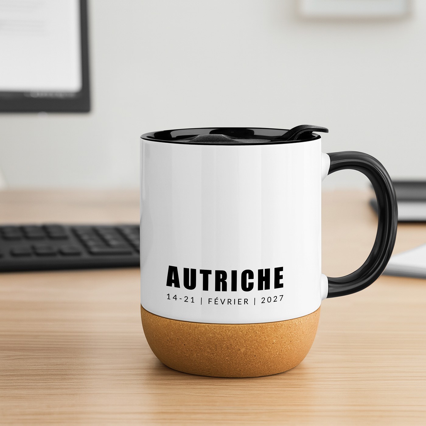Mug de cerámica Murrano con tapa y base de corcho - El regalo perfecto para los amantes de los viajes