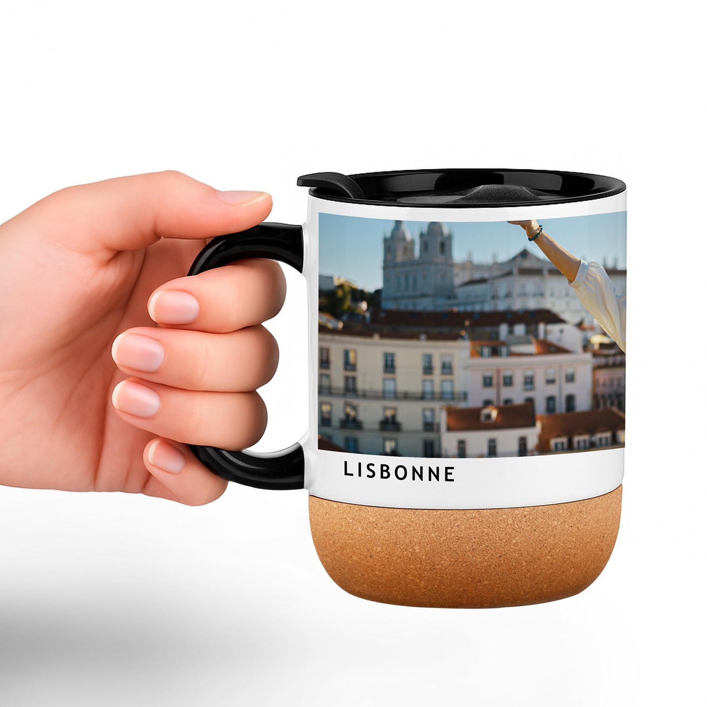 Mug de cerámica Murrano con base de corcho y tapa personalizada, el regalo perfecto para viajeros