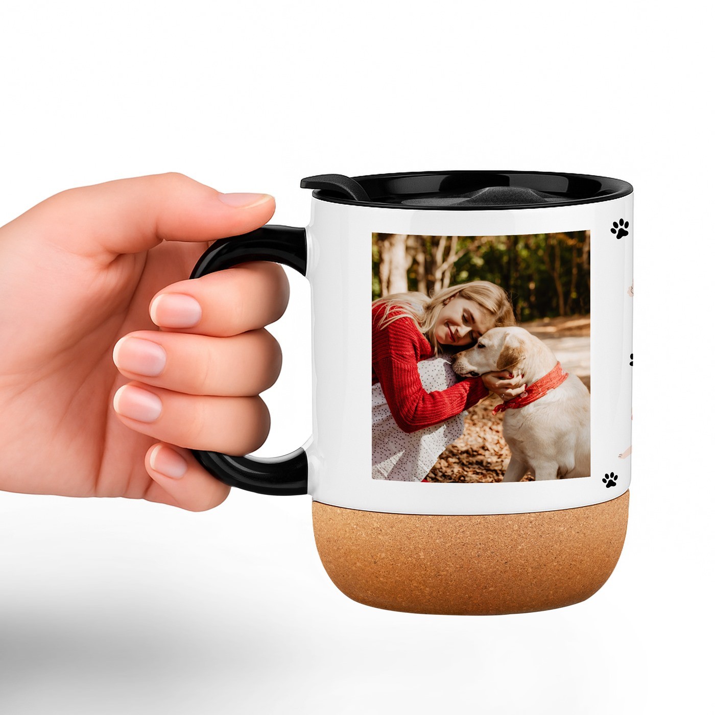 Taza de cerámica Murrano con base de corcho y tapa para una amante de los perros