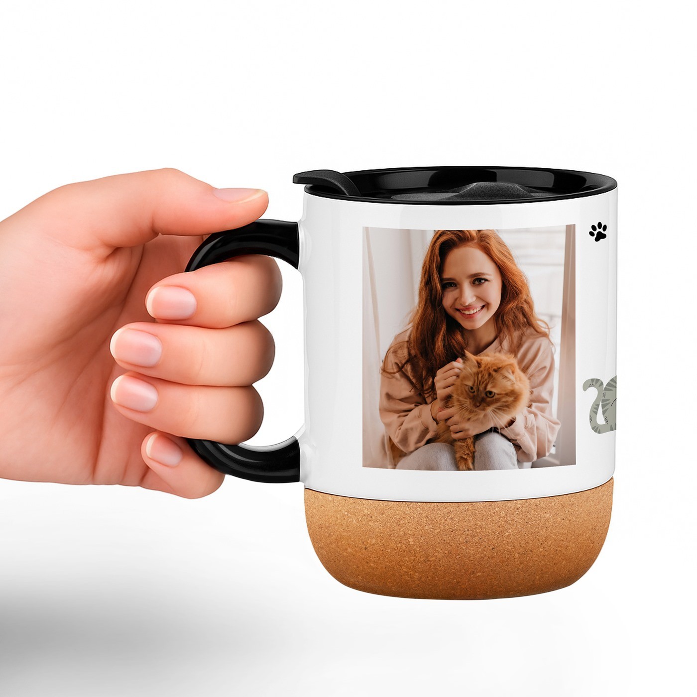 Mug de cerámica Murrano con base de corcho y tapa para el cumpleaños de un amante de los gatos