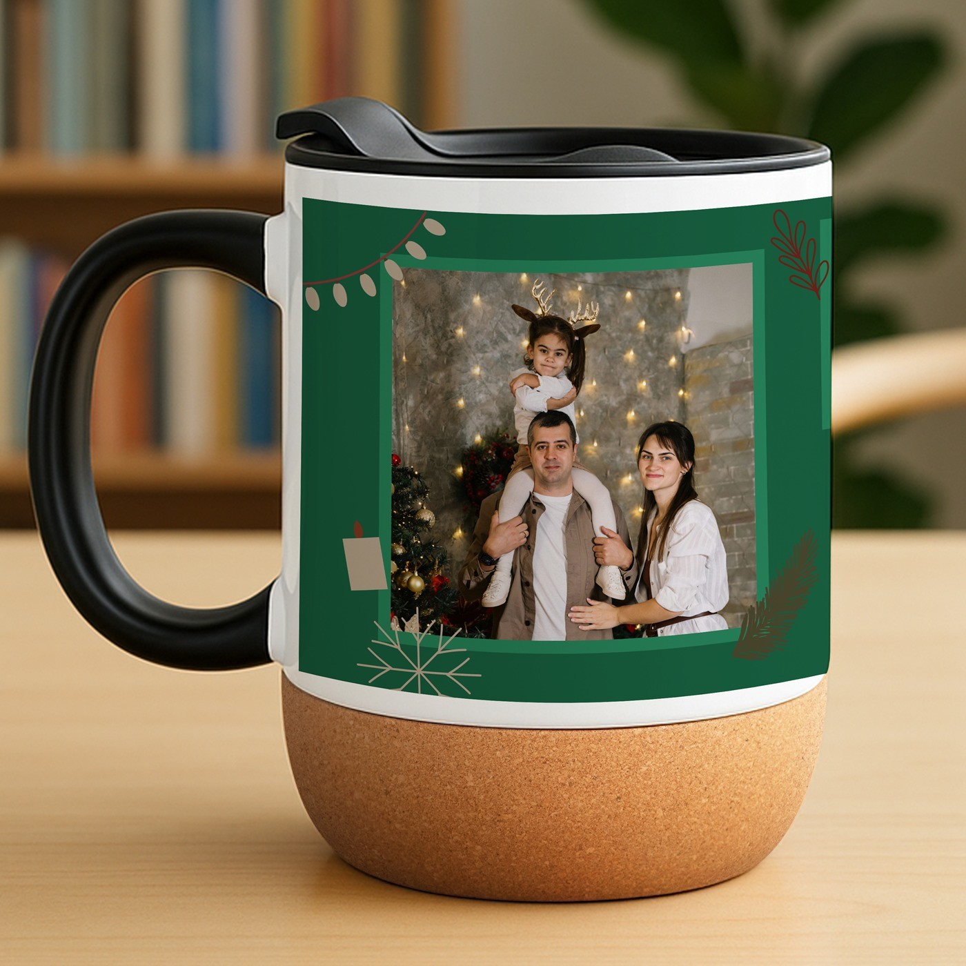 Mug de cerámica Murrano con base de corcho y tapa para amigos en Navidad