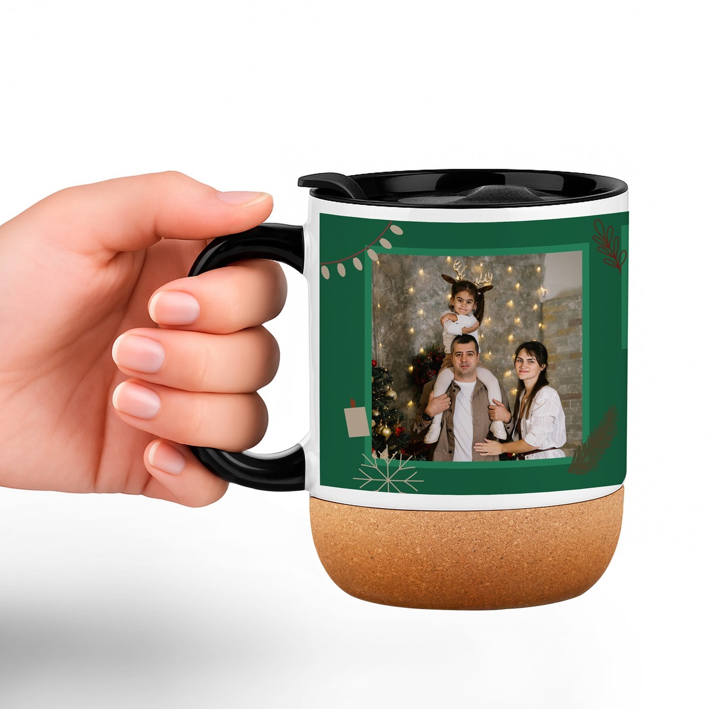 Mug de cerámica Murrano con base de corcho y tapa para amigos en Navidad