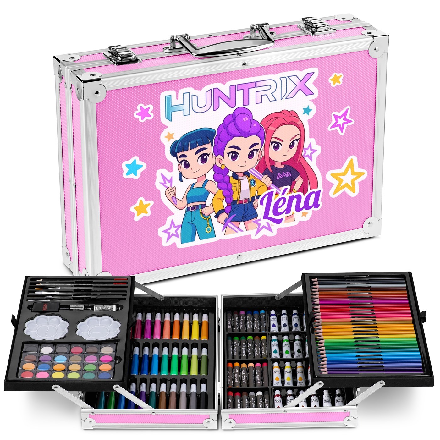 Murrano Personalized Drawing Case with Huntrix for Little Girls (Pink)