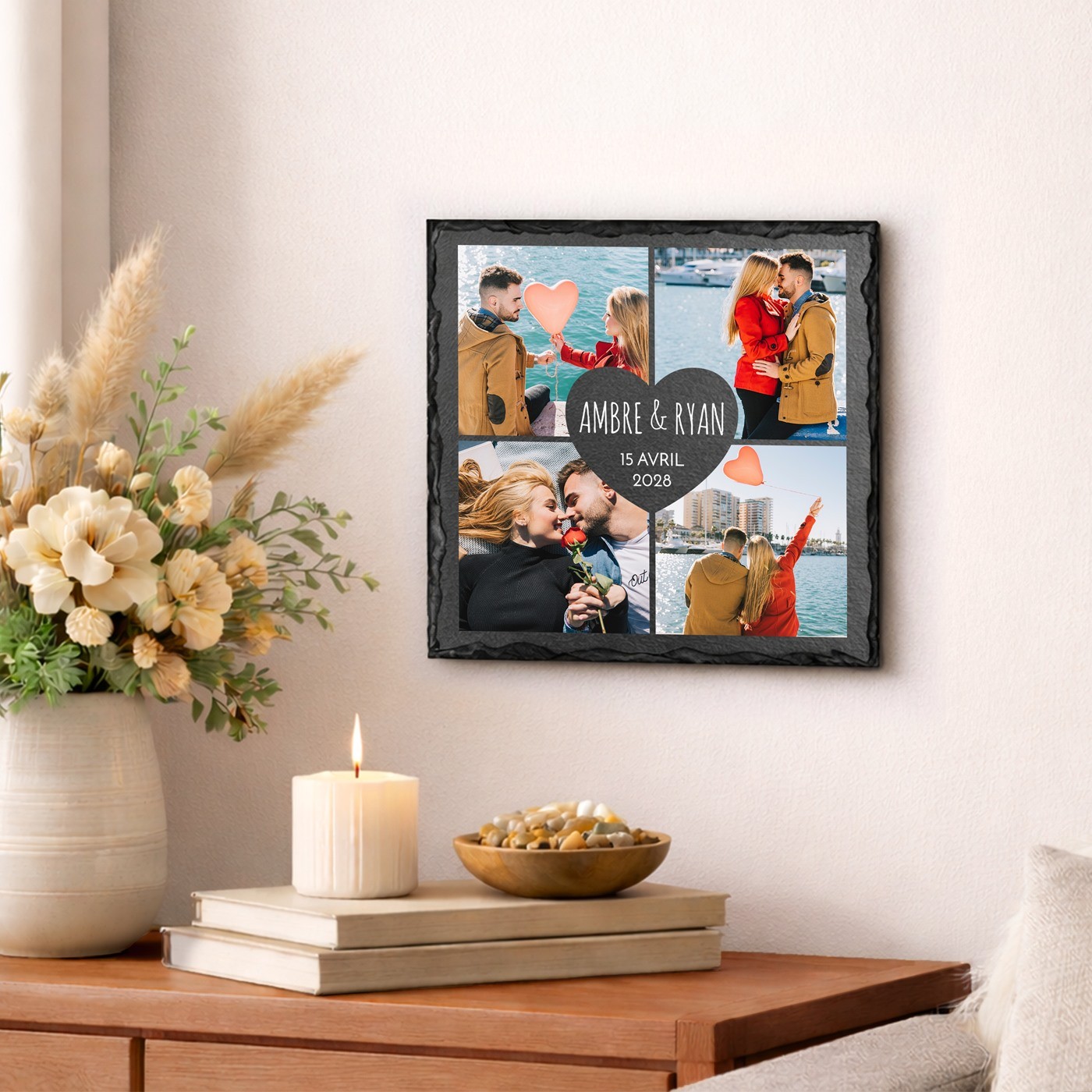 Tabla de pizarra con impresión de foto para pareja, regalo de aniversario de boda Murrano