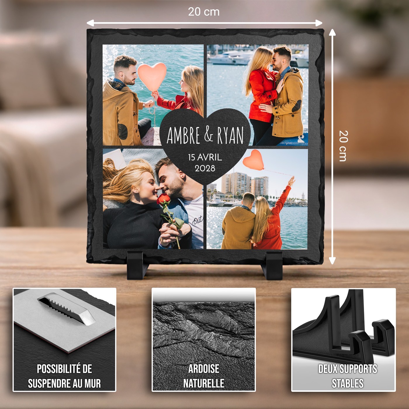 Tabla de pizarra con impresión de foto para pareja, regalo de aniversario de boda Murrano