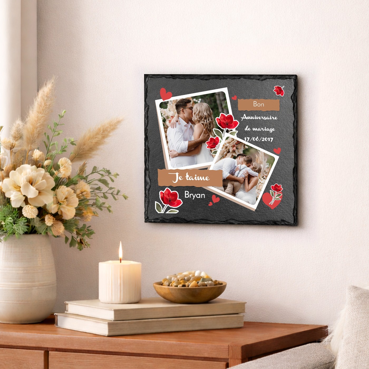 Piedra de pizarra personalizada con foto para mujer - Regalo de aniversario de boda