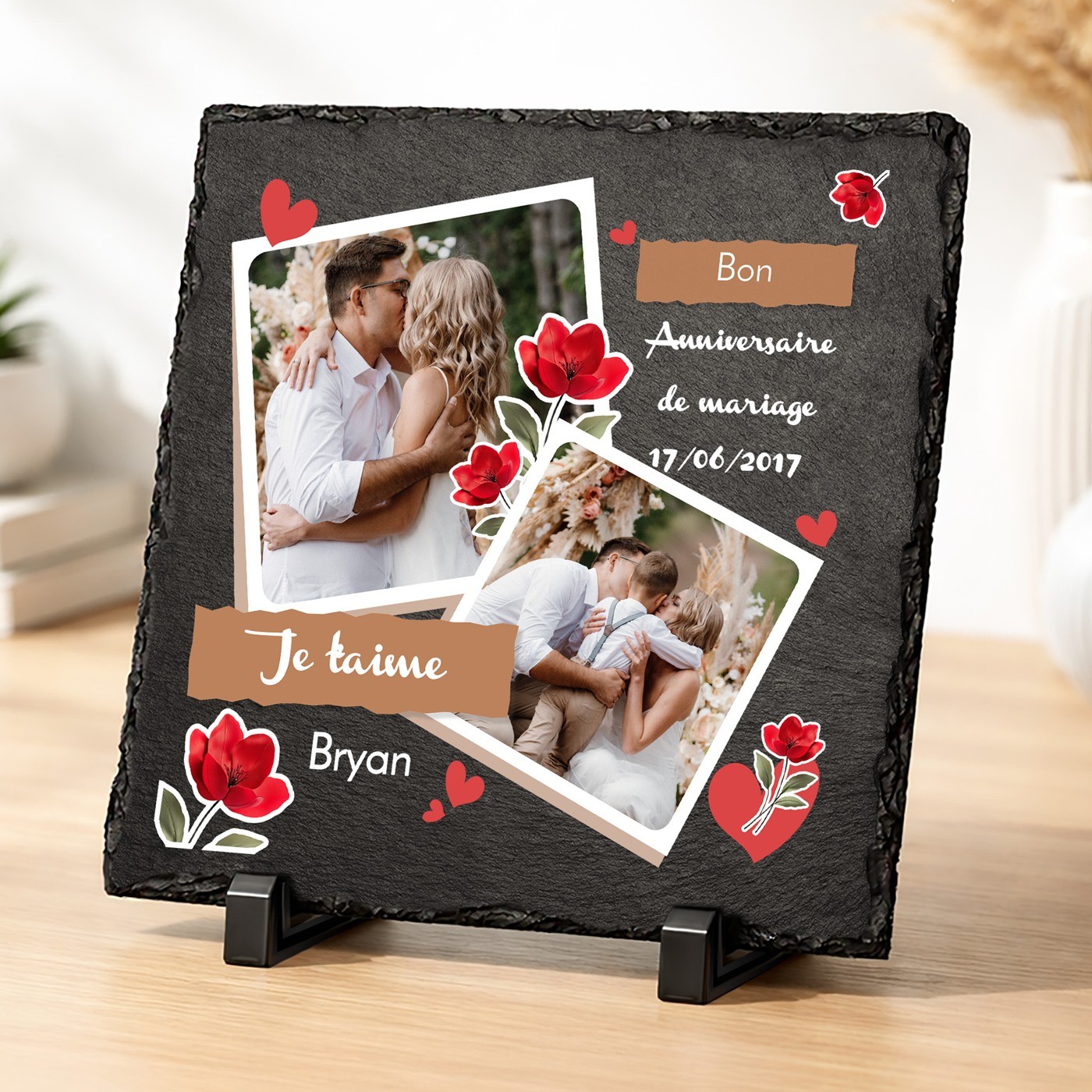 Piedra de pizarra personalizada con foto para mujer - Regalo de aniversario de boda