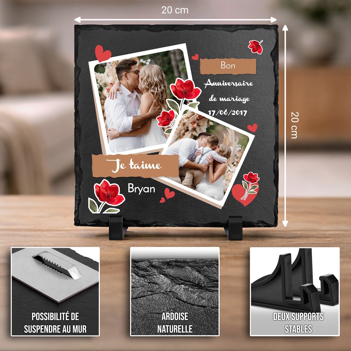 Piedra de pizarra personalizada con foto para mujer - Regalo de aniversario de boda
