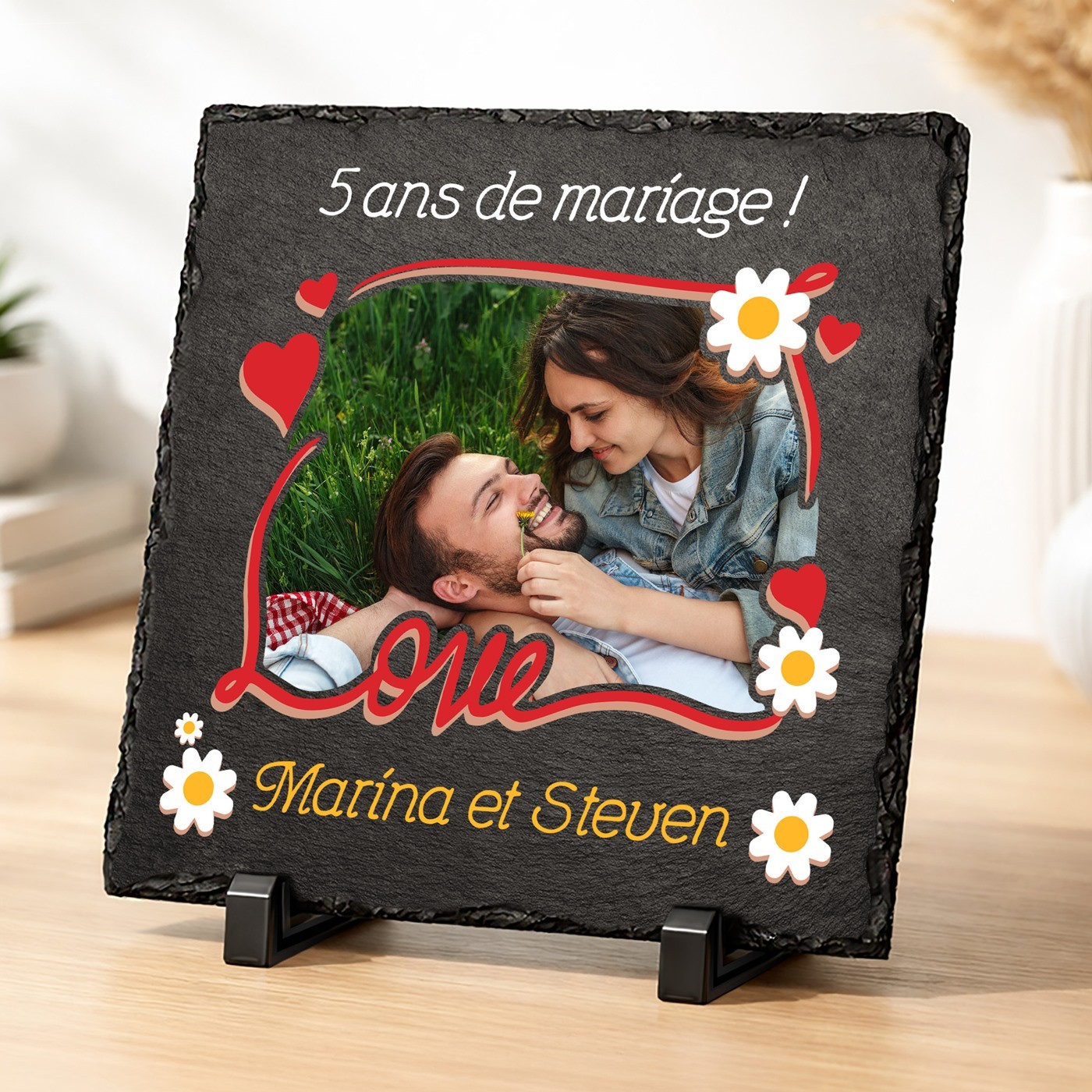 Tablero de pizarra Murrano con impresión de foto para el 5º aniversario de boda - Para él o para ella