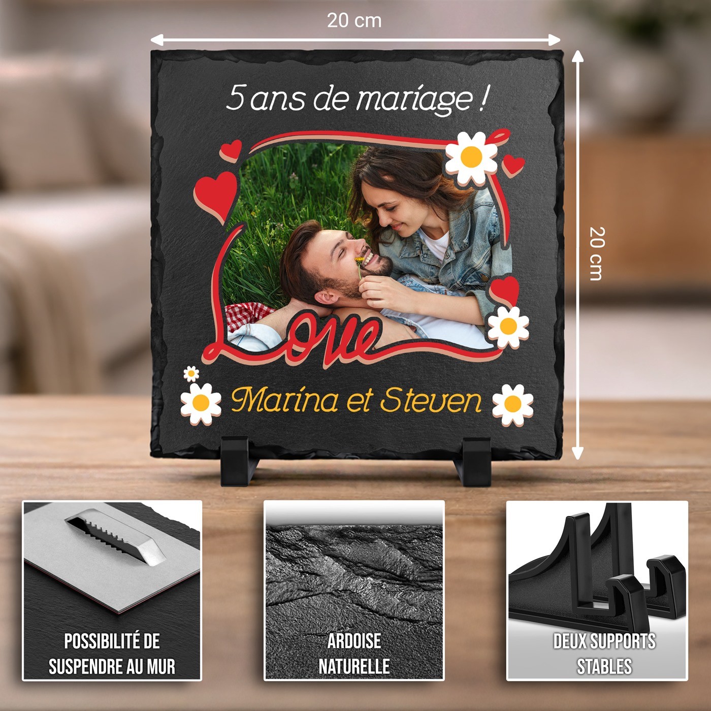 Tablette en ardoise Murrano avec impression photo pour 5e anniversaire de mariage - Pour lui ou pour elle
