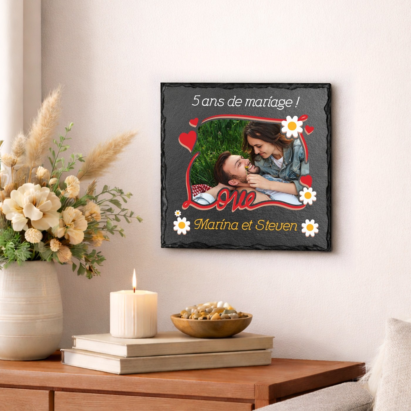 Tablette en ardoise Murrano avec impression photo pour 5e anniversaire de mariage - Pour lui ou pour elle