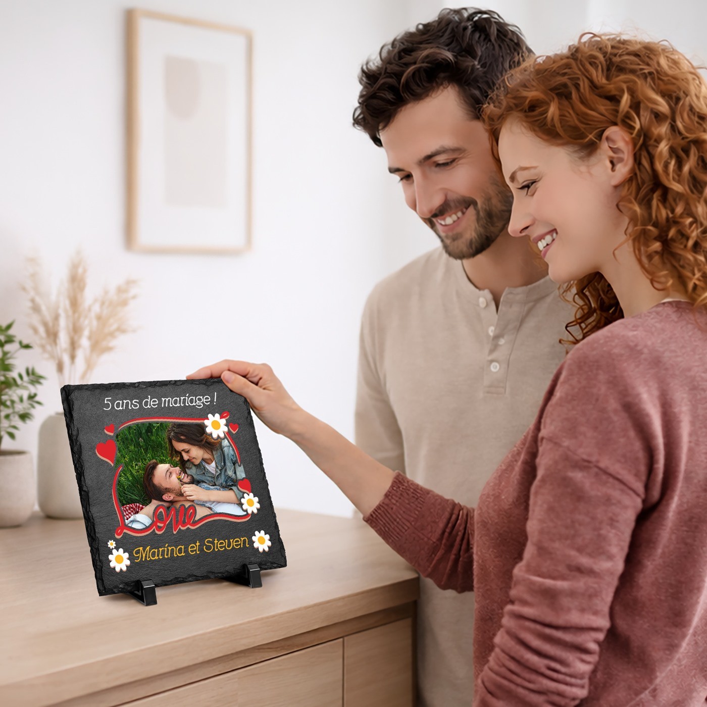 Tablette en ardoise Murrano avec impression photo pour 5e anniversaire de mariage - Pour lui ou pour elle