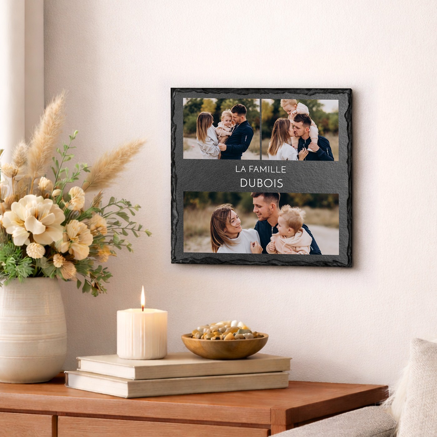 Piedra de pizarra personalizada con foto para una pareja para una fiesta de bienvenida a casa