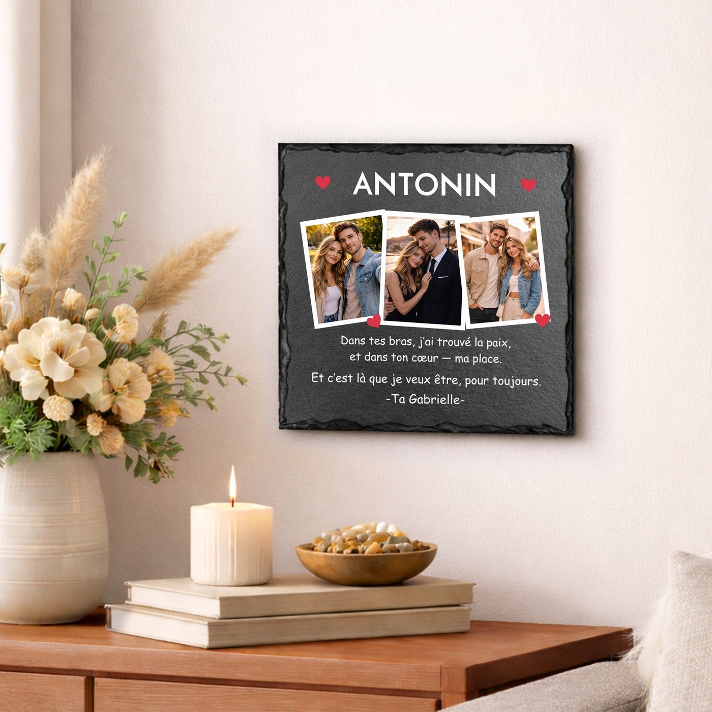 Piedra de pizarra personalizada con foto para marido por el Día de San Valentín