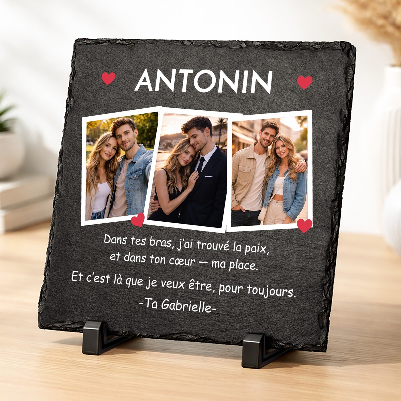 Piedra de pizarra personalizada con foto para marido por el Día de San Valentín