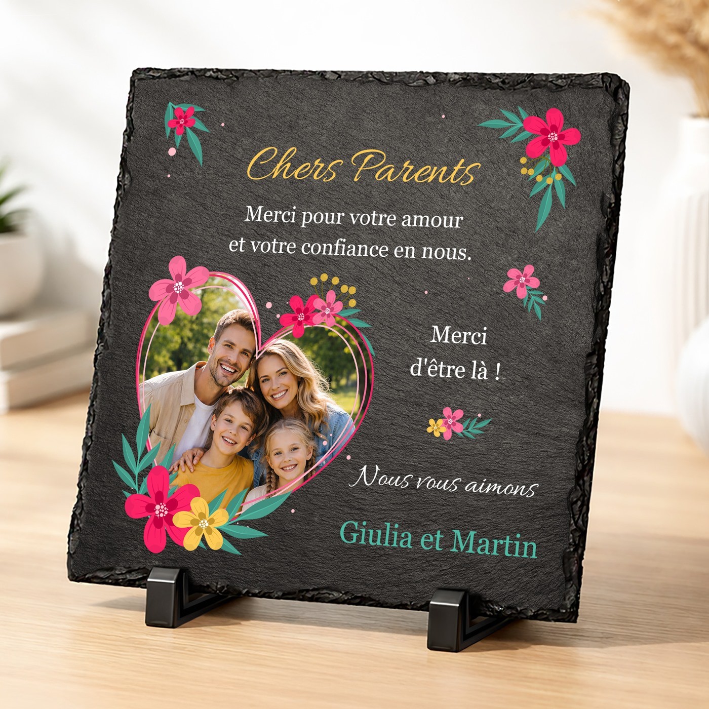 Piedra de pizarra Murrano con impresión de foto para regalo de agradecimiento a los padres
