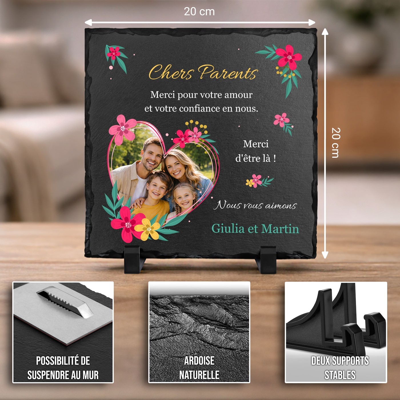 Piedra de pizarra Murrano con impresión de foto para regalo de agradecimiento a los padres