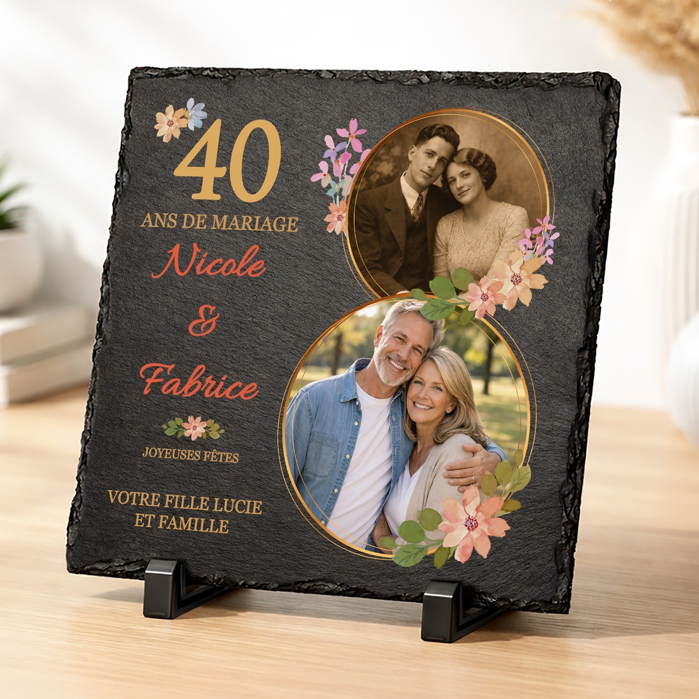 Piedra de pizarra personalizada para el 40º aniversario de bodas de sus padres